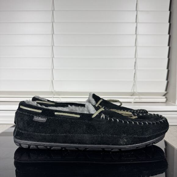 L.L. Bean Wicked Good Slippers Men’s 12 Black Suede Fur Lined Moccasin Slippers main image 13
